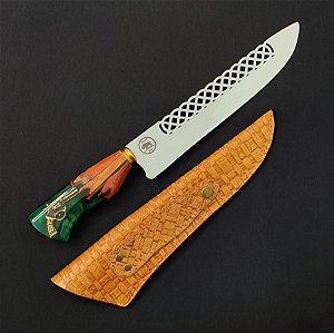 FACA CHURRASCO AÇO INOX POLIDO 10 POLEGADAS REVOLVER TRIBAL