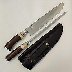 KIT FACA E CHAIRA AÇO INOX POLIDO 10 POLEGADAS LUXO