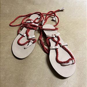 Sandalia Rasteira Amarração corda Vermelha - Manolita