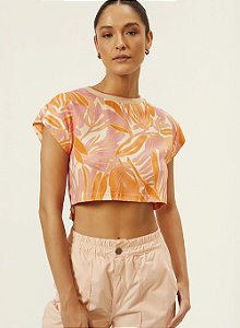 Blusa Colcci Cropped Sport Loose Plant Estampa Laranja e Rosa - Izibida