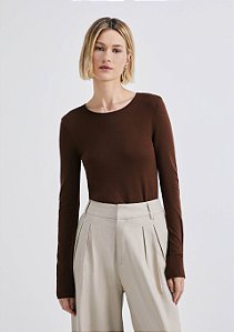 Blusa Feminina Manga Longa Slim Em Tricô Leve Marrom - Hering