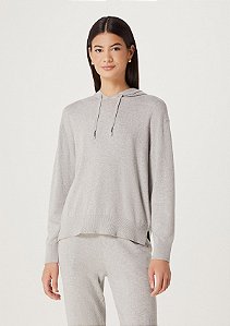 Blusão Feminino Com Capuz Em Tricô Com Algodão Cinza - Hering