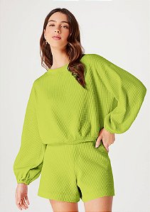 Blusão Feminino Cropped Manga Bufante Texturizado Verde - Hering