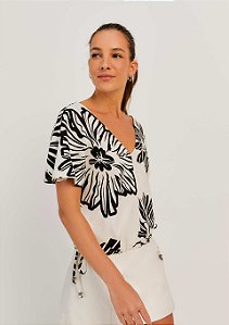 Blusa Feminina Cropped Estampada Decote V Off White - Hering
