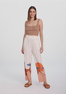 Calça Feminina Reta Cintura Alta Estampada Bege - Hering