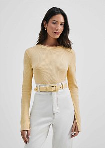 Blusa Feminina Manga Longa Flare Em Ribana Estonada Amarelo - Hering