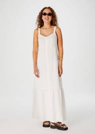 Vestido Longo Decote V Com Botões Off White - Hering