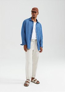 Camisa Jeans Hering Masculina Manga Longa Azul