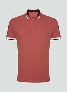 Polo Manga Curta Jacquard Gola Vermelho Claro - Dudalina