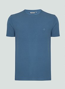 Tshirt Manga Curta Cotton Elastano  Azul Escuro - Dudalina