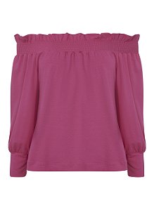 Blusa Ombro a Ombro com Punho Rosa Médio - Dudalina