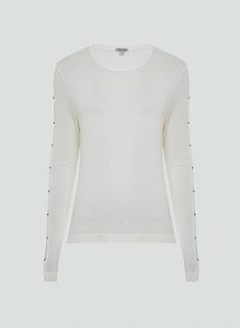 BLUSA REBECA MANGA LONGA COM REBITE OFF WHITE - DUDALINA