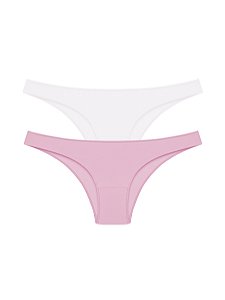 KIT COM 2 CALCINHAS BIQUINI BASICA - ROSA BLOOM/BRANCO  - BONJOUR