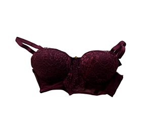 SUTIA MINI CORSELET PUSH UP EM RENDA E TULE - VINHO GRANADA  - HOPE