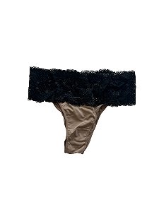 CALCINHA BIQUINI EM MICROFIBRA COM COS EM RENDA - BEGE CAMURCA  - HOPE