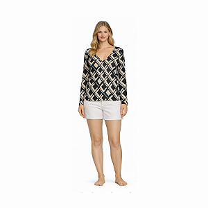 Blusa Georgette Composé Geo Noir com Decote V - Animale