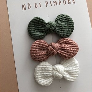 Laço de Tecido Algodão-  Rose, Verde e Branco