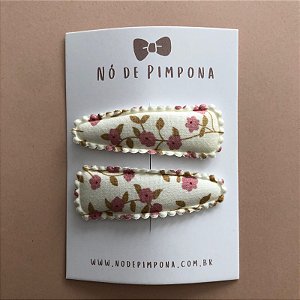 Conjunto de Presilha Tic Tac de Tecido - Flores Rosa
