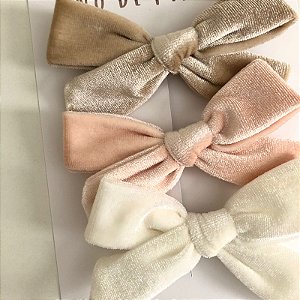 Kit Laços de Tecido Veludo- Nude, Branco e Baunilha