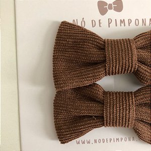 Dupla Laço de Tecido Veludo Cotelê -Marrom