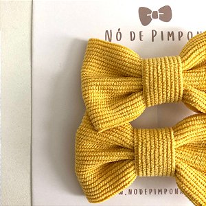 Dupla Laço de Tecido Veludo Cotelê - Amarelo
