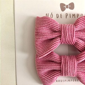 Dupla Laço de Tecido Veludo Cotelê- Rosa