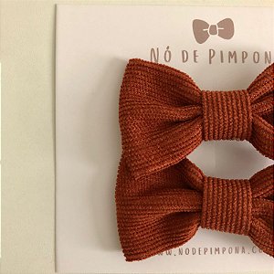 Dupla Laço de Tecido Veludo Cotelê - Terracota