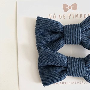 Dupla Laço de Tecido Veludo Cotelê- Azul Marinho