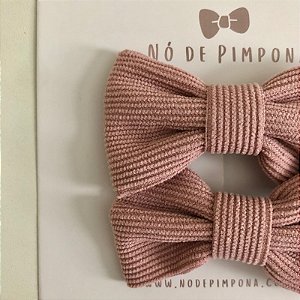Dupla Laço de Tecido Veludo Cotelê- Rosa Antigo