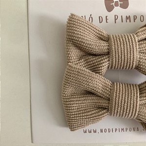 Dupla Laço de Tecido Veludo Cotelê- Nude