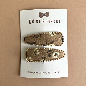 Conjunto de Presilha Tic Tac de Tecido- Floral Marrom
