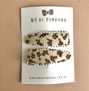 Conjunto de Presilha Tic Tac de Tecido - Florzinhas Marrom