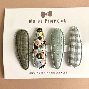 Kit de Presilhas Tic Tac de Tecido  - Tom Verde