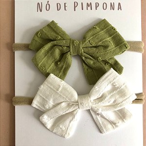 Kit Faixa de Tecido Bebê Algodão-  Verde e Branco