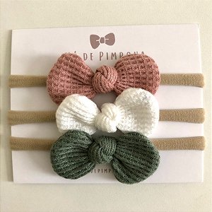Kit Faixa de Tecido Bebê Algodão-  Rose, Verde e Branco