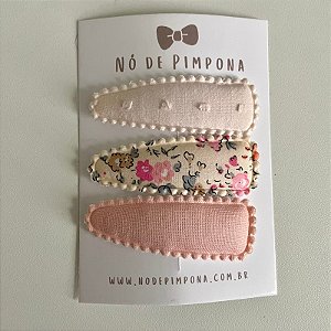 Kit de Presilhas Tic Tac de Tecido - Floral Rosa