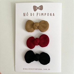 Kit Laço de Tecido Algodão- Nude, Vermelho e Preto.