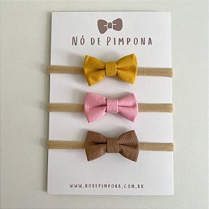 Kit Faixa de Tecido Bebê Linho - Mostarda, Rosa e Marrom