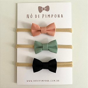 Kit Faixa de Tecido Bebê Linho - Salmão, Verde e Preto