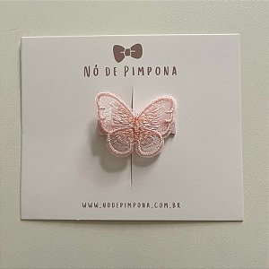 Clipes Borboleta Bordada em Organza - Rosa