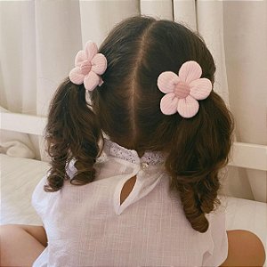 Dupla de Clipes Flor em Algodão - Rosa