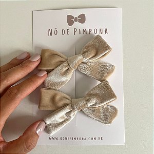 Dupla de Laços de Veludo - Nude