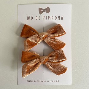 Dupla de Laços de Veludo - Caramelo