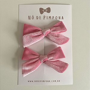 Dupla de Laços de Veludo - Rosa