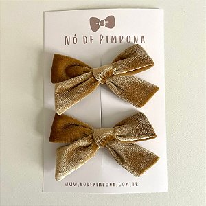 Dupla de Laços de Veludo - Mostarda