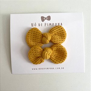 Dupla de Laços de Tecido Algodão- Mostarda