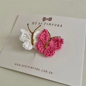 Clips de Borboleta de Crochê - Rosa Pink