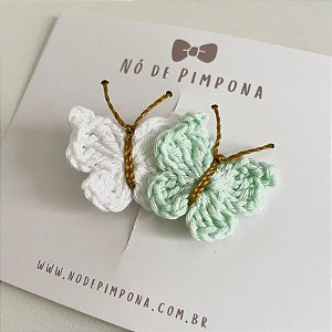 Clips de Borboleta de Crochê - Verde Bebê