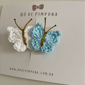 Clips de Borboleta de Crochê - Azul Bebê