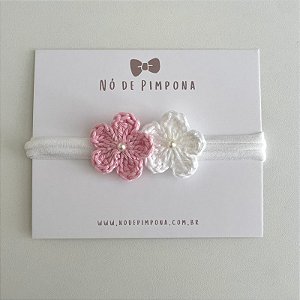 Faixa de Bebê Flor Crochê -Rosa Bebê